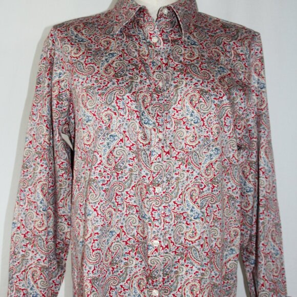 Chaps Women's No Iron  Multicolor 100 % Cotton Long Sleeve Button Shirt Size L - Picture 2 of 10